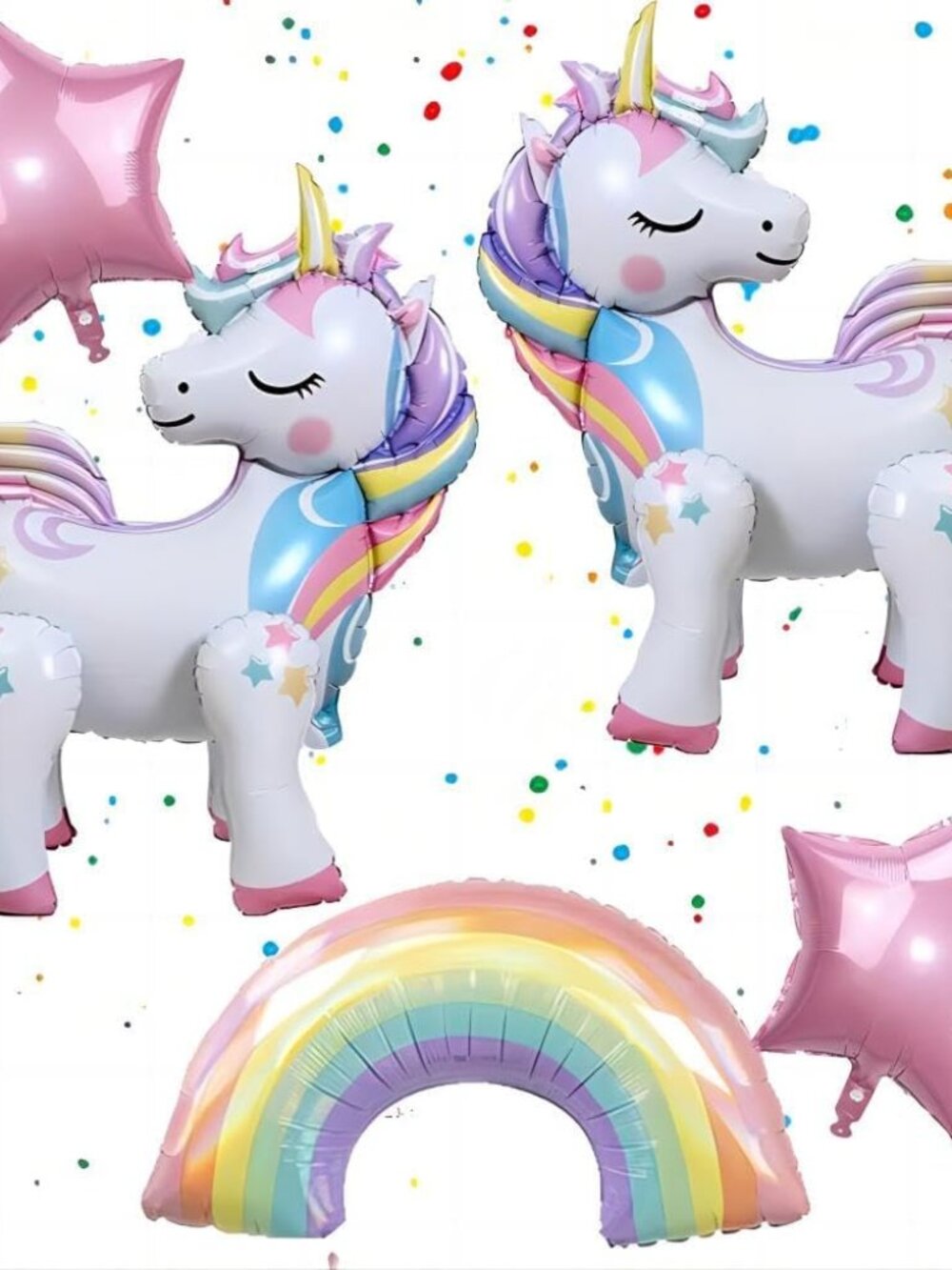 5 Pcs Self Standing Unicorn Balloons - 3D Rainbow and Star Foil Balloons for Bir
